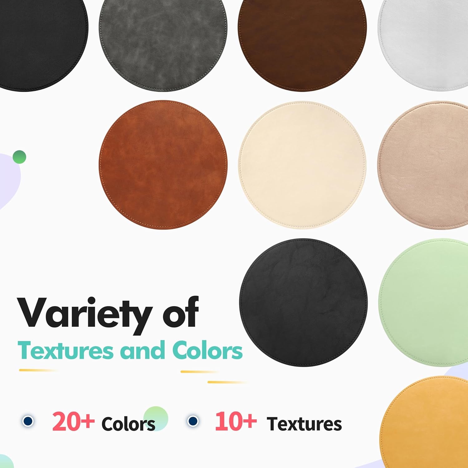 Mouse Pad,Round Mouse Pad,Pu Mouse Pad,Leather Mouse Pad with Stitched Edge Micro-Fiber Base with Non-Slip Waterproof,Mouse Pad for Computers,Laptop,Office & Home,9 X 9 Inch (Caramel Brown)