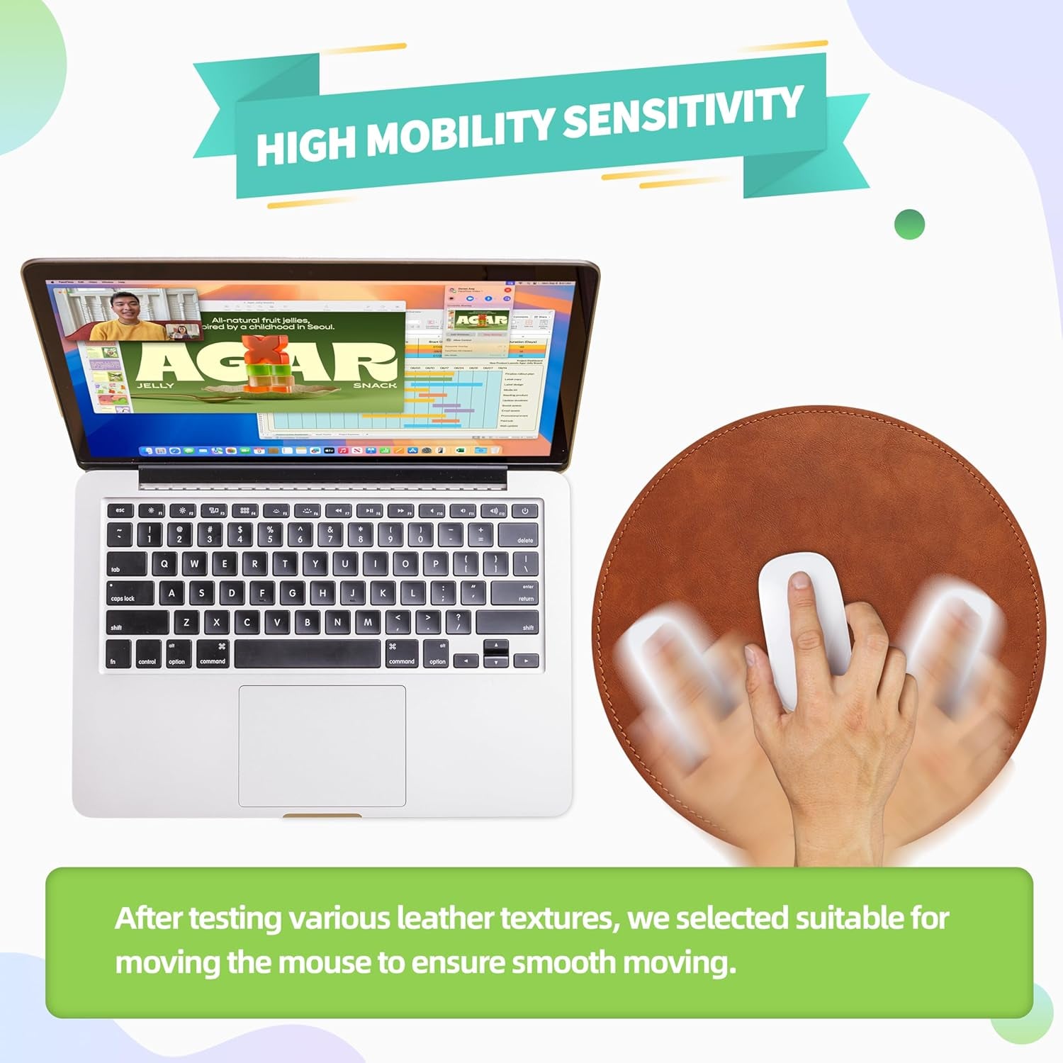 Mouse Pad,Round Mouse Pad,Pu Mouse Pad,Leather Mouse Pad with Stitched Edge Micro-Fiber Base with Non-Slip Waterproof,Mouse Pad for Computers,Laptop,Office & Home,9 X 9 Inch (Caramel Brown)