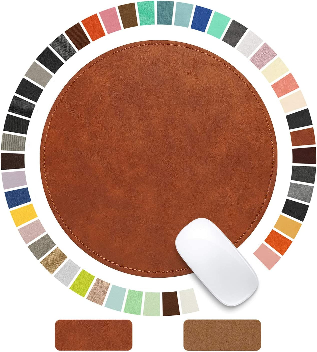 Mouse Pad,Round Mouse Pad,Pu Mouse Pad,Leather Mouse Pad with Stitched Edge Micro-Fiber Base with Non-Slip Waterproof,Mouse Pad for Computers,Laptop,Office & Home,9 X 9 Inch (Caramel Brown)