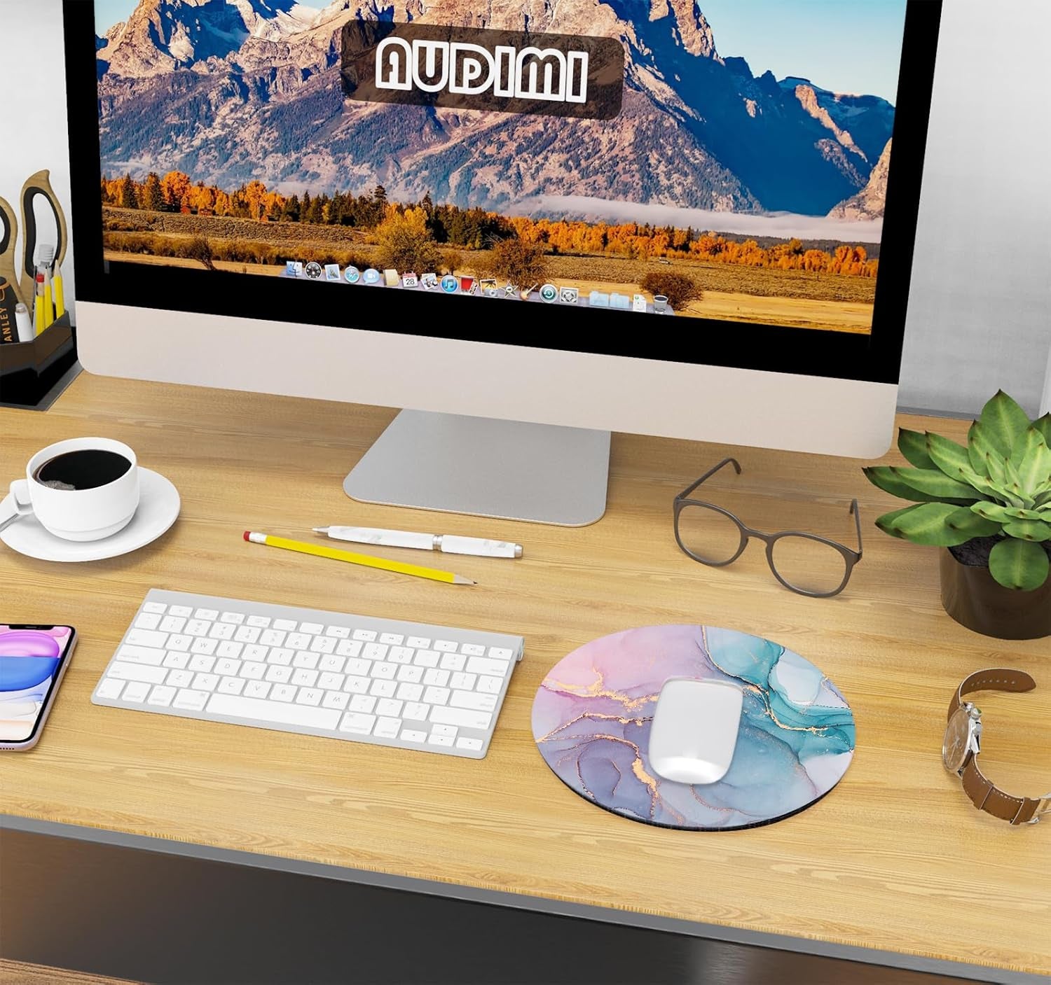 Small Mouse Pad 7.9 X 7.9 Inch, round Mouse Pad for Laptop Wireless Mouse Home Office Travel, Portable & Washable Colourful Marble