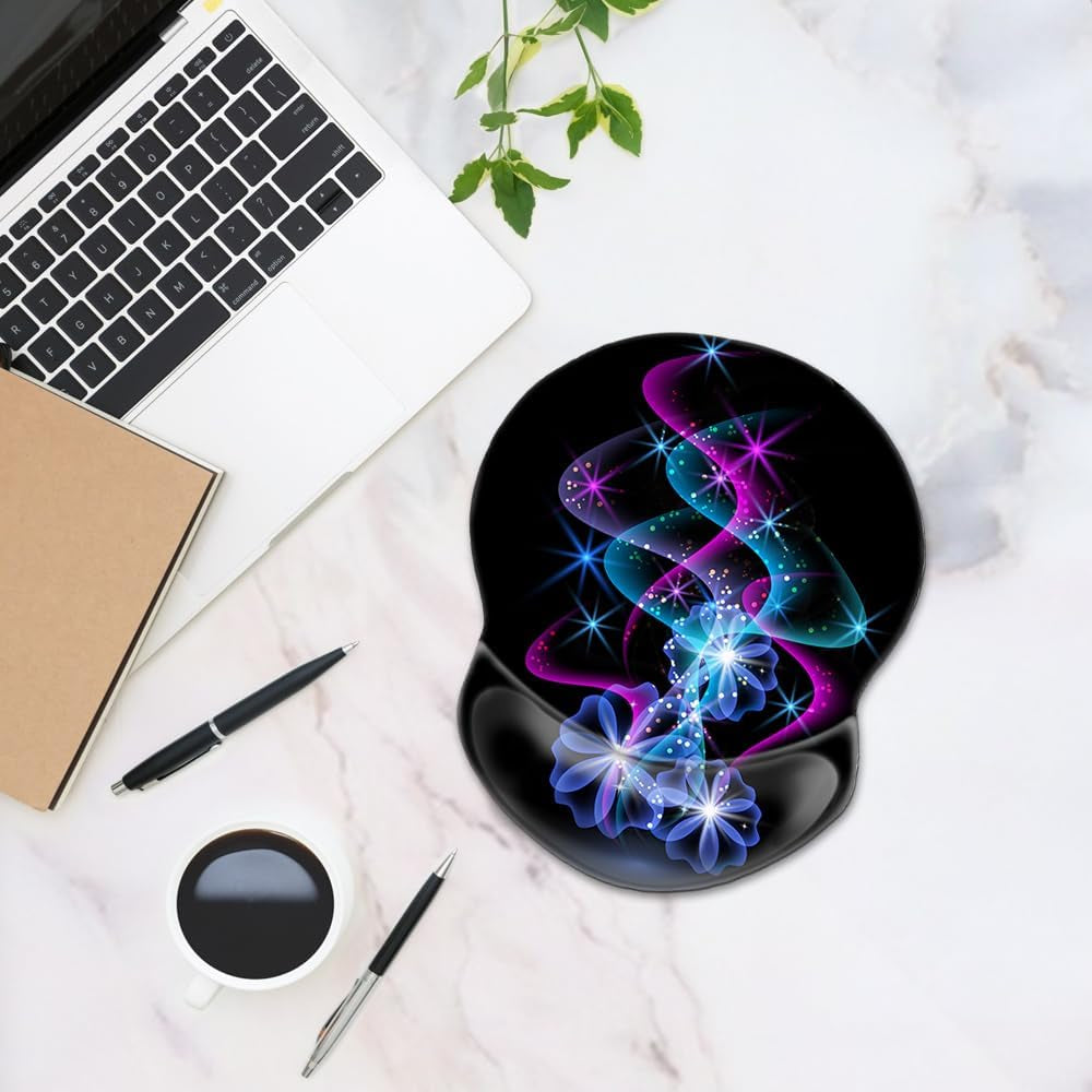 Wrist Mouse Pad, Non-Slip Ergonomic Mouse Pad with Gel Wrist Rest Support, Gaming Mouse Pad 8.7 X 7.5 Inches Pad for Computer, Laptop, Home, Office (Purple Blue Light)