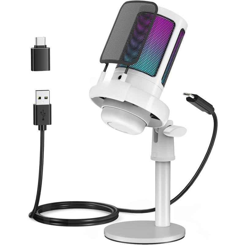 Gaming Microphone, RGB Condenser Mic with Touch Mute & Gain Knob
