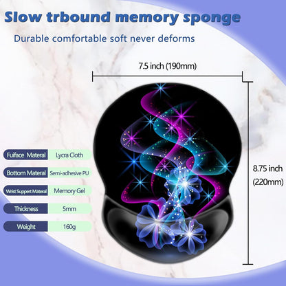 Wrist Mouse Pad, Non-Slip Ergonomic Mouse Pad with Gel Wrist Rest Support, Gaming Mouse Pad 8.7 X 7.5 Inches Pad for Computer, Laptop, Home, Office (Purple Blue Light)