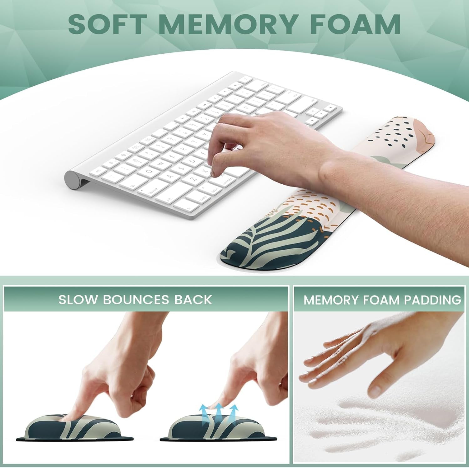 Mouse Pad Wrist Support Keyboard Wrist Rest Set, Ergonomic Mouse Pad with Non-Slip Base for Computer Laptop Home Office + Coasters, Easy Typing & Pain Relief Mouse Mat, Tropical Plants