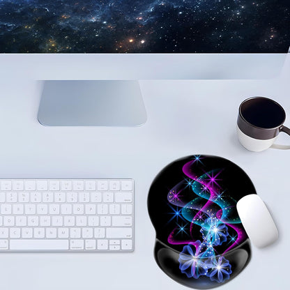 Wrist Mouse Pad, Non-Slip Ergonomic Mouse Pad with Gel Wrist Rest Support, Gaming Mouse Pad 8.7 X 7.5 Inches Pad for Computer, Laptop, Home, Office (Purple Blue Light)